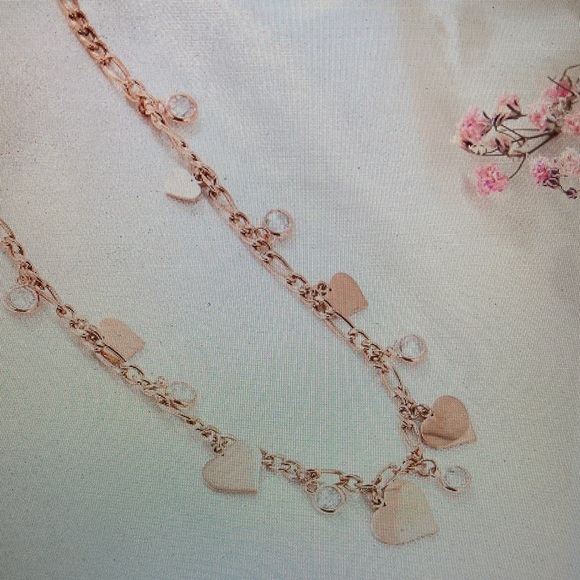 NWOT - Stainless Steel Cute Heart Rose Gold Tassel Bohemia Choker Necklace Set - Picture 16 of 16